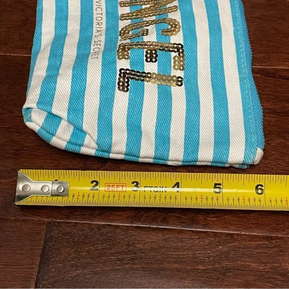 Victoria’s Secret Sequins Cosmetic Bag Blue White with Gold ANGEL wording